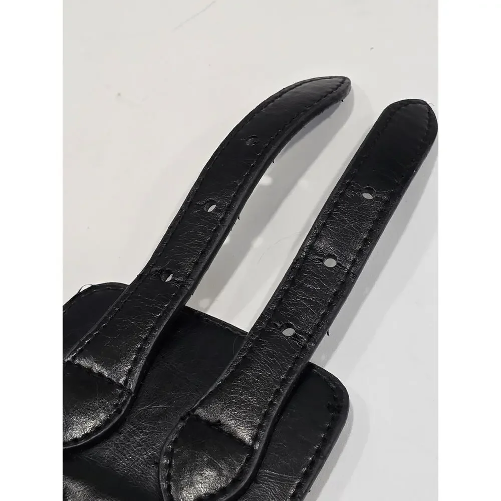 Goth Retro Women's size Small Wide Black Woven Waist Belt Double Buckle Stretch